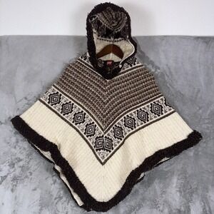 Milmarte 100% Wool Hooded Poncho Aztec Western  Boho Hand Made Size Small